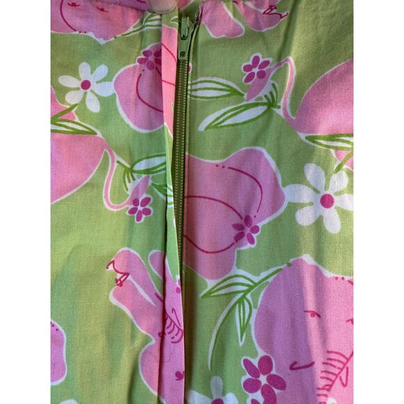 Lilly Pulitzer Mini Skirt Womens 8 Green Pink Elephants Flowers Vacation Summer - Picture 4 of 7